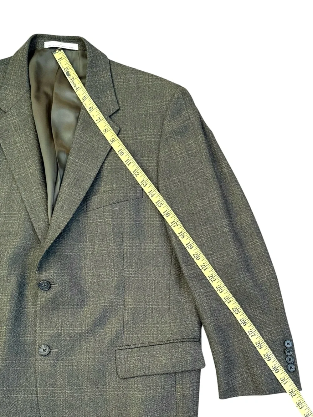 Vintage Joseph Abboud 43R Dark Green Windowpane Plaid Sport Coat Lambswool GFT
